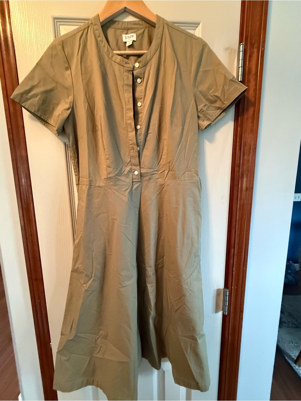 J. Crew Short-Sleeve Button-Front Khaki Utility Dress